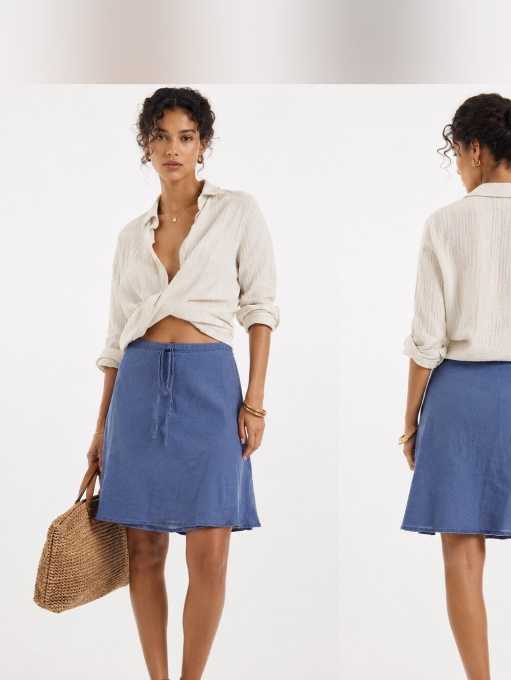 NWT Relax Tommy Bahama Lapis Blue Linen-Feel Drawstring Skirt